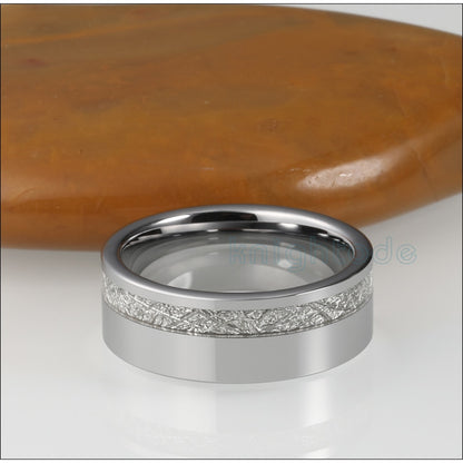 8mm White Meteorite Inlay Unisex Tungsten Ring