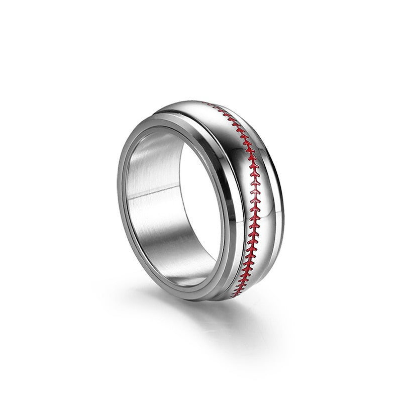 Baseball Stainless Steel Silver Unisex Spinner Ring