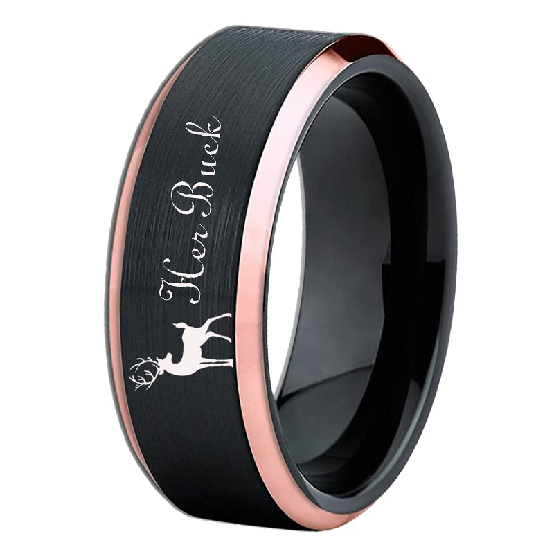 Her Buck & His Doe With Rose Gold & Black Unisex Rings, 6 / 6mm His Doe Ring
