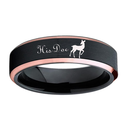 Her Buck & His Doe With Rose Gold & Black Unisex Rings
