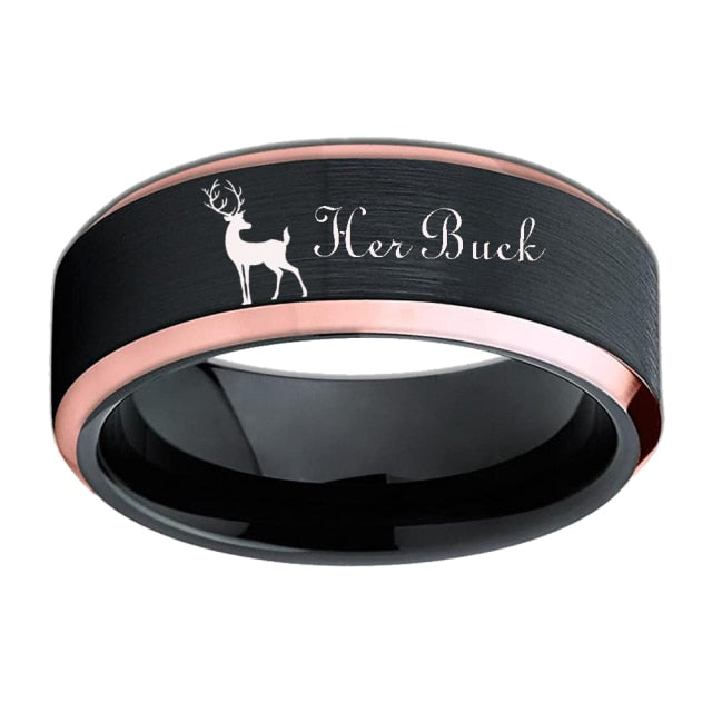 Her Buck & His Doe With Rose Gold & Black Unisex Rings