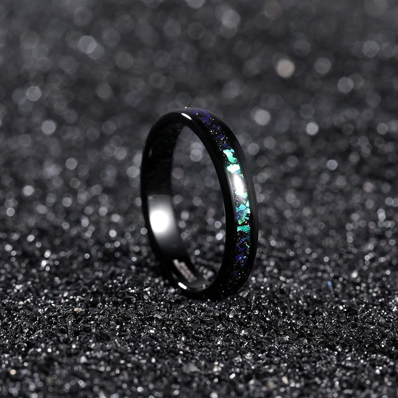 4mm or 6mm Galaxy Opal Inlay & Black Sand Unisex Ring