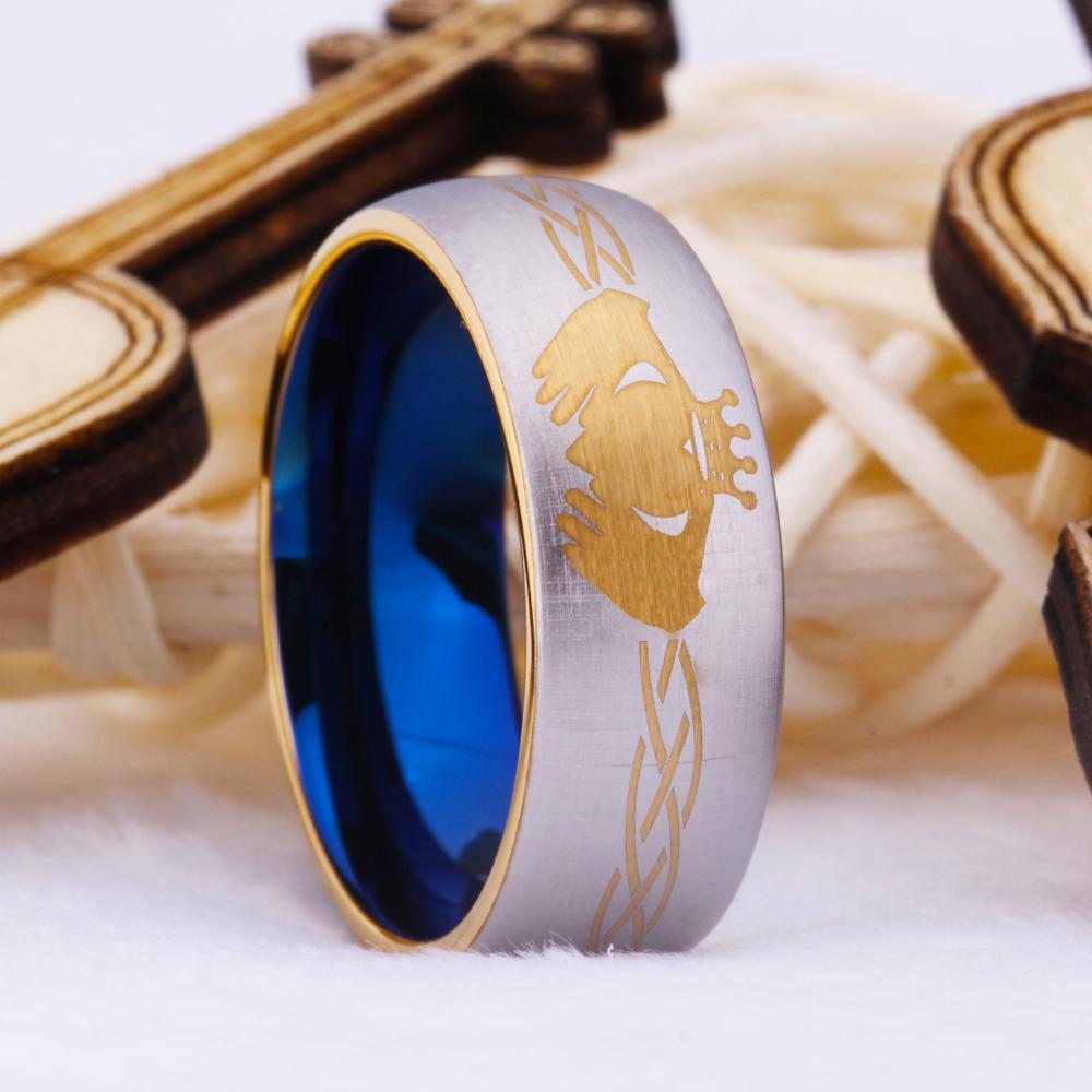 Irish Claddagh Silver, Gold & Blue Unisex Ring