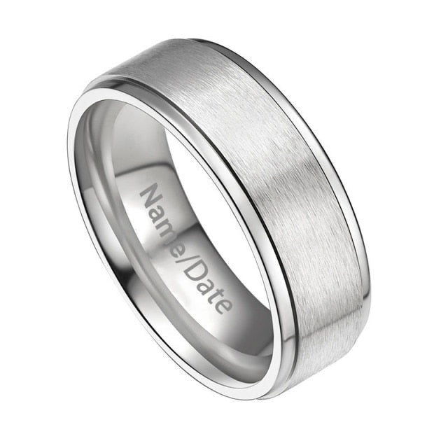 8mm Personalized Black or Silver Titanium Mens Ring