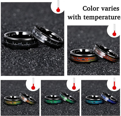8mm or 6mm EKG Heartbeat Color Changing Unisex Ring