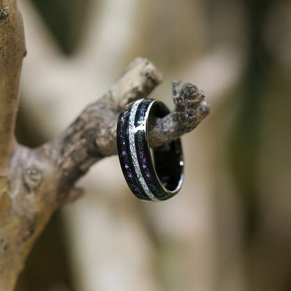 8mm Galaxy Multi-Colored Opal & Meteorite Inlay Unisex Ring