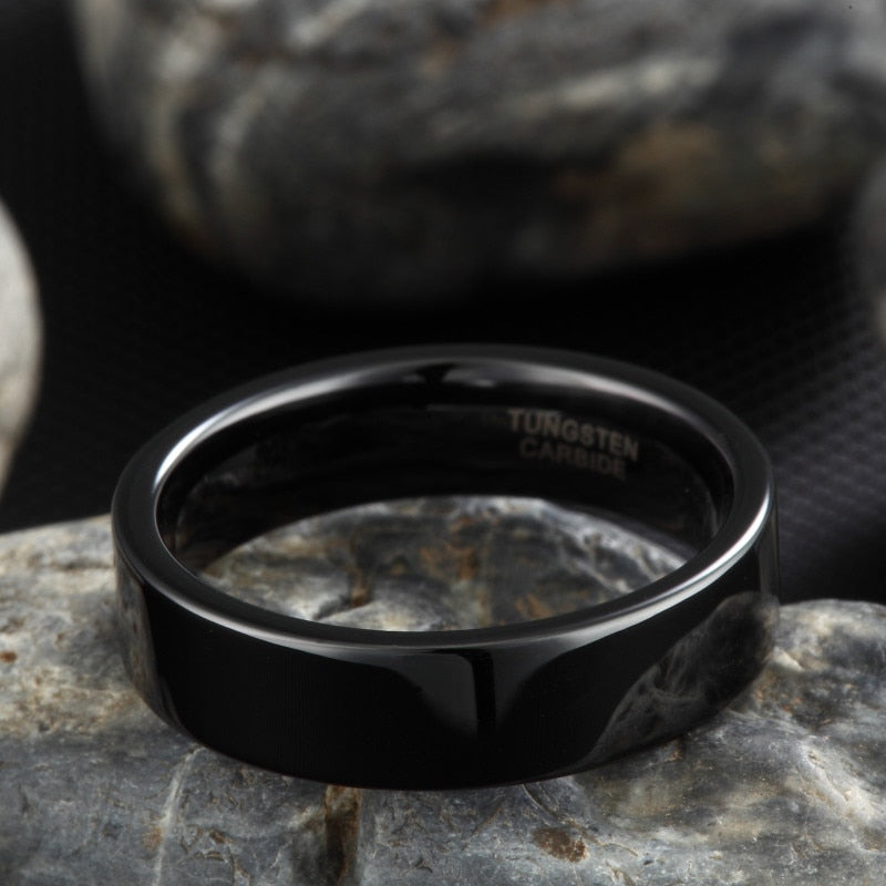 6mm or 8mm Black High Polished Tungsten Unisex Rings