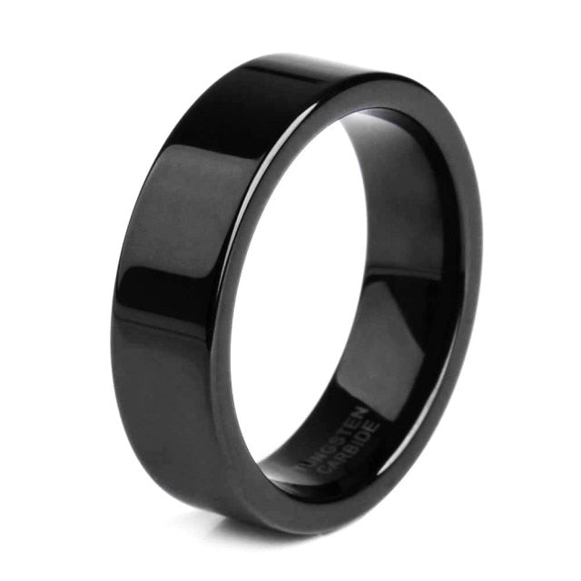 6mm or 8mm Black High Polished Tungsten Unisex Rings