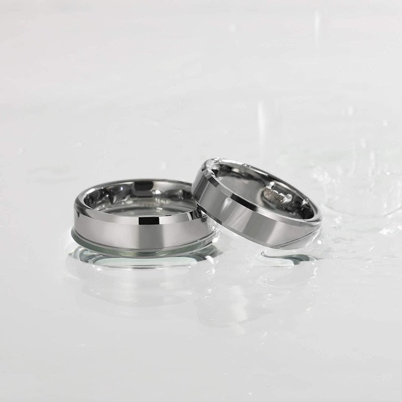 6mm or 8mm Silver High Polished Tungsten Unisex Rings