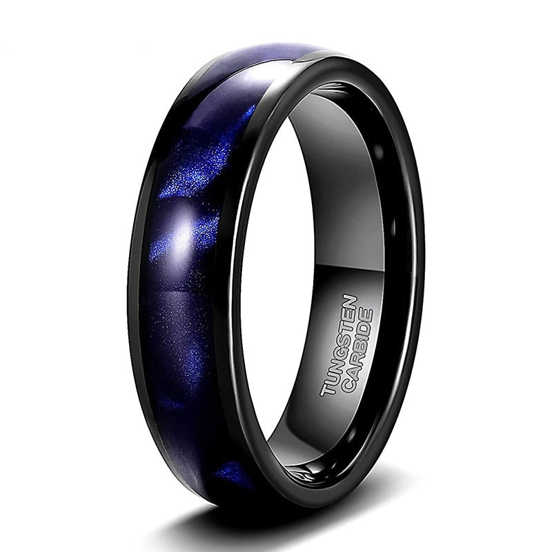 6mm Blue Crushed Shell & Black Tungsten Unisex Ring