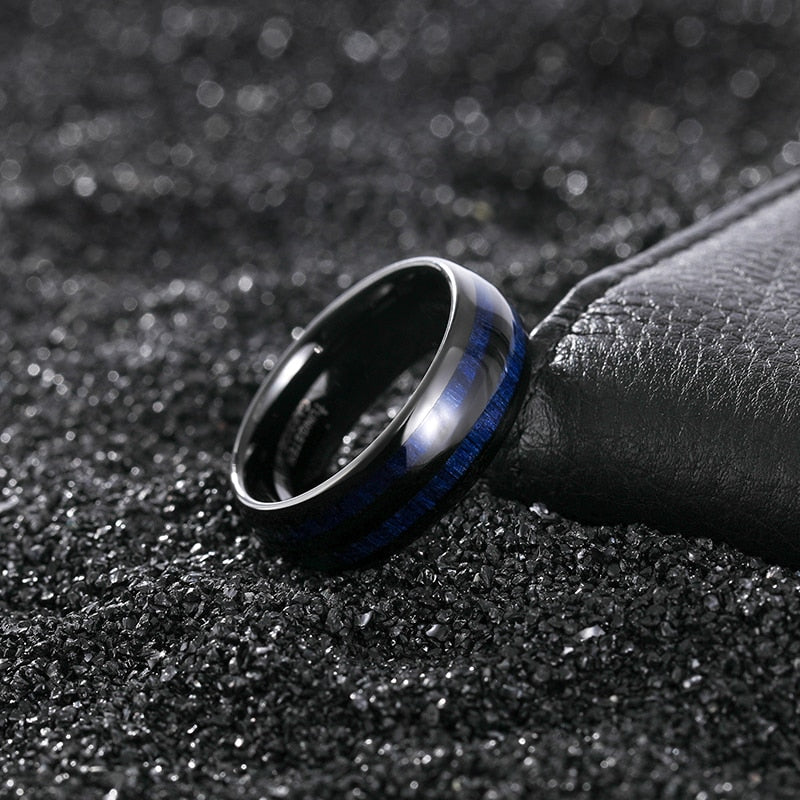 8mm Blue Maple Inlay Black Tungsten Men's Ring