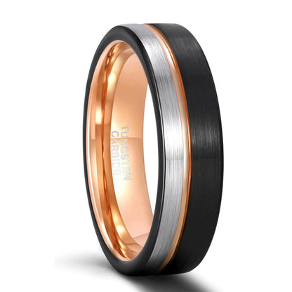 6mm & 8mm Rose Gold Line Two Tone Unisex Rings