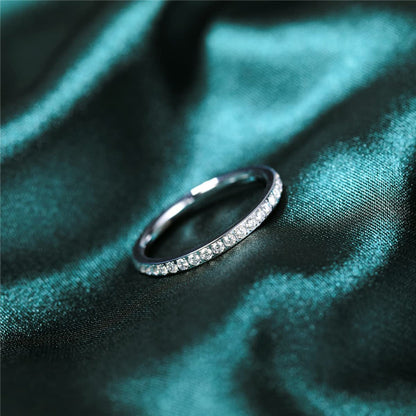 2mm Thin Cubic Zirconia Womens Titanium Rings (3 colors)