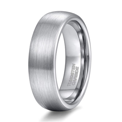 6mm or 8mm Silver Dome Brushed Design Tungsten Mens Ring