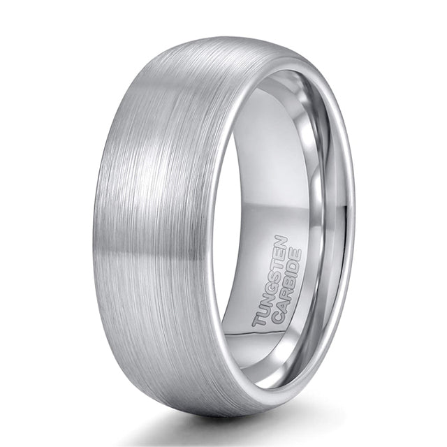 6mm or 8mm Silver Dome Brushed Design Tungsten Mens Ring