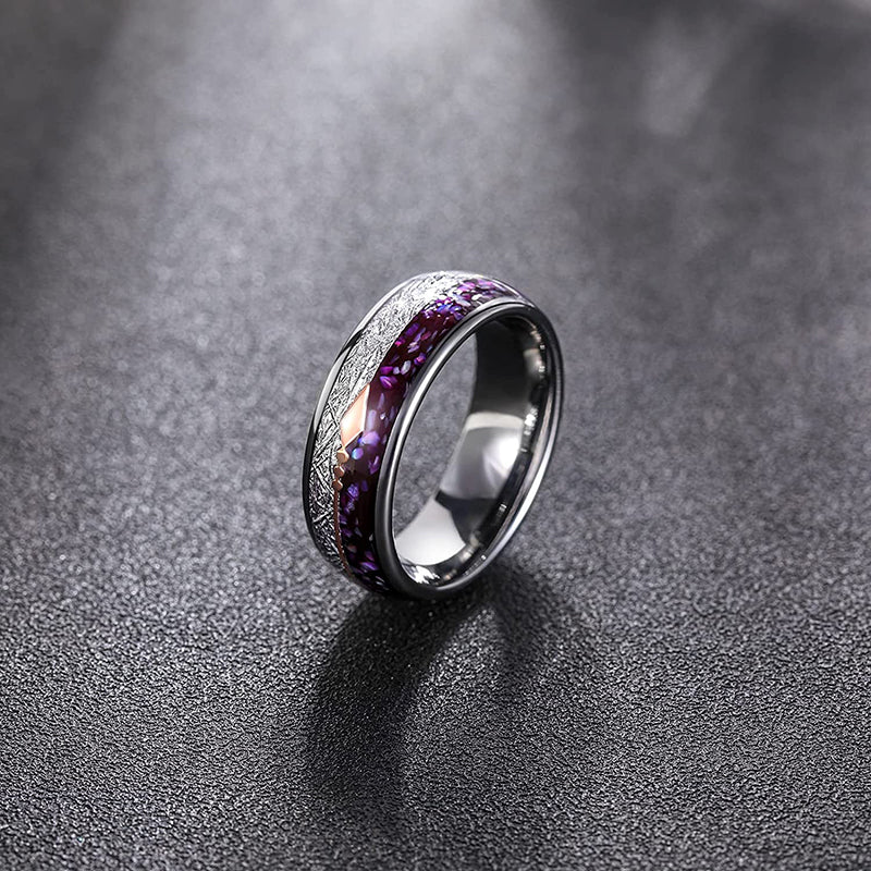 8mm Rose Gold Arrow, Purple Agate & Meteorite Domed Unisex Ring