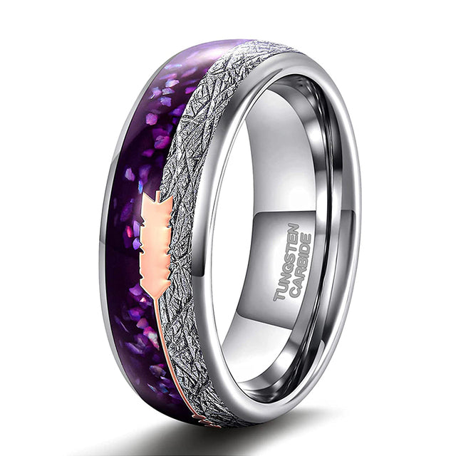8mm Rose Gold Arrow, Purple Agate & Meteorite Domed Unisex Ring