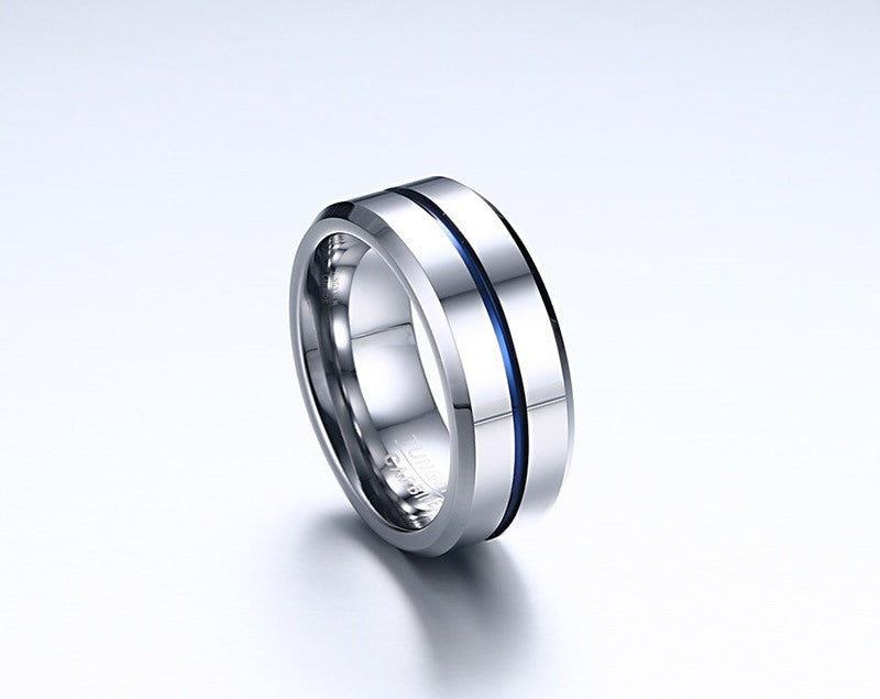 8mm Blue, Yellow or Charcoal Inlay Tungsten Carbide Mens Ring