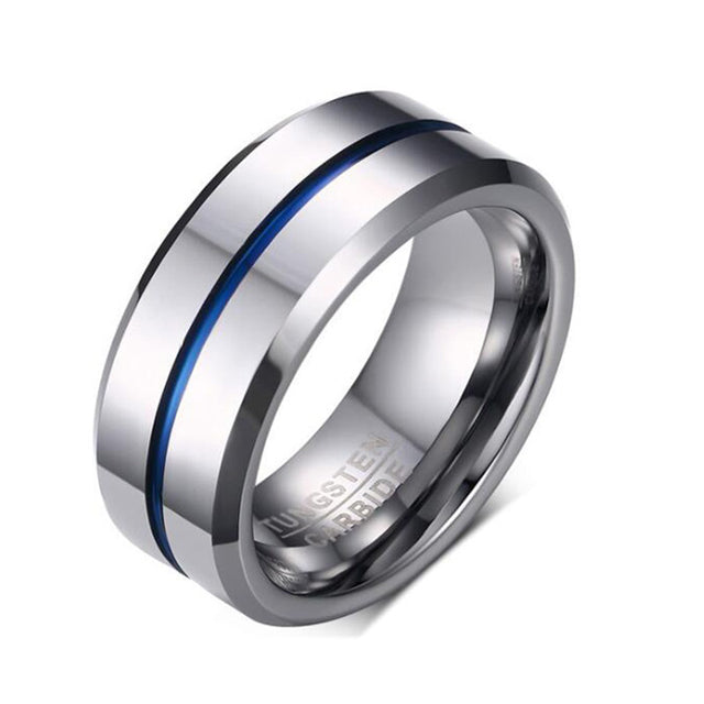 8mm Blue, Yellow or Charcoal Inlay Tungsten Carbide Mens Ring