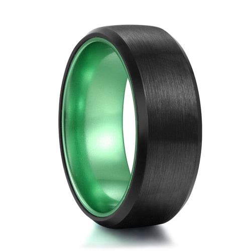 8mm Green & Black Matte Tungsten Mens Rings