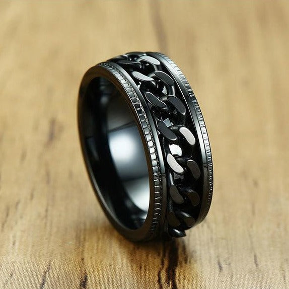 Pure Black Stainless Steel Rotatable Spinner Mens Ring