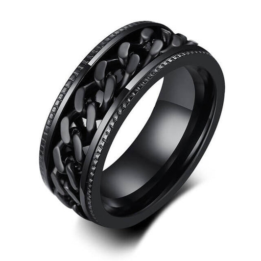 Pure Black Stainless Steel Rotatable Spinner Mens Ring