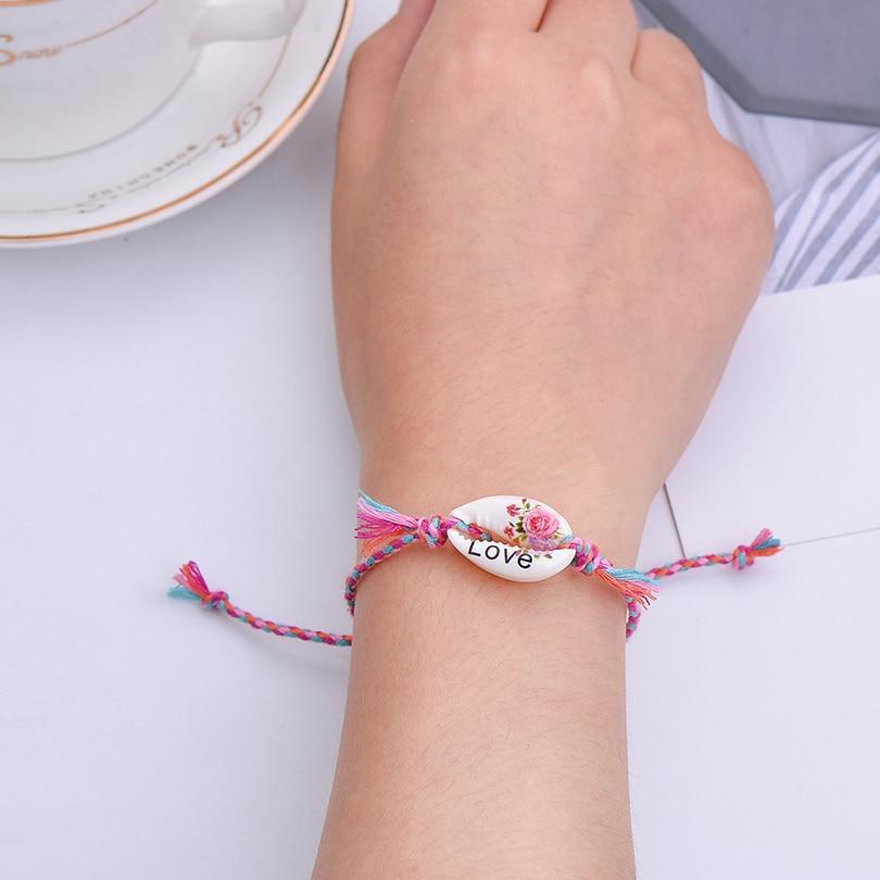 Rainbow Bohemian Print Sea Shell Pink Friendship Bracelets