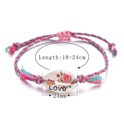 Rainbow Bohemian Print Sea Shell Pink Friendship Bracelets