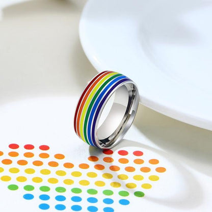 Rainbow Lines Stainless Steel Pride LGBTQ+ Unisex Ring