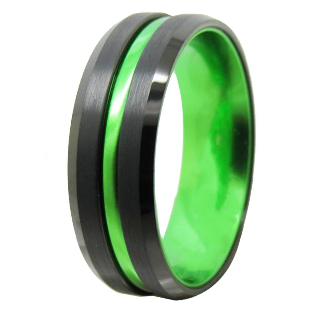 8mm Rich Green & Black Tungsten Mens Ring