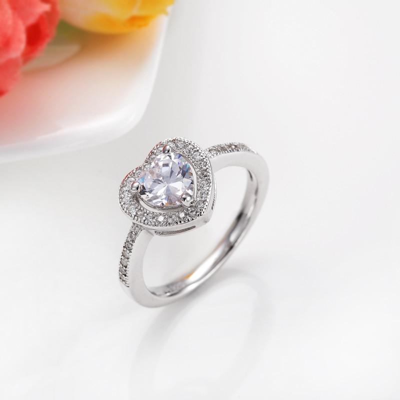 Romantic Heart Cubic Zirconia Sterling Silver Womens Ring