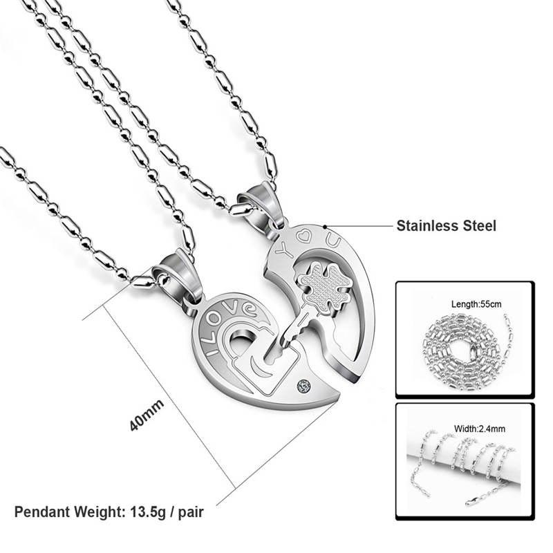 Romantic Stainless Steel Half Heart Couples Necklaces (Set - 3 Styles)
