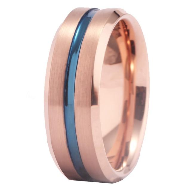 8mm Rose Golden & Blue Inlay Tungsten Men's Ring