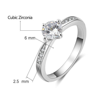 Round Cubic Zirconia 925 Sterling Silver Womens Ring