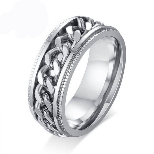 Silver Stainless Steel Rotatable Spinner Mens Ring