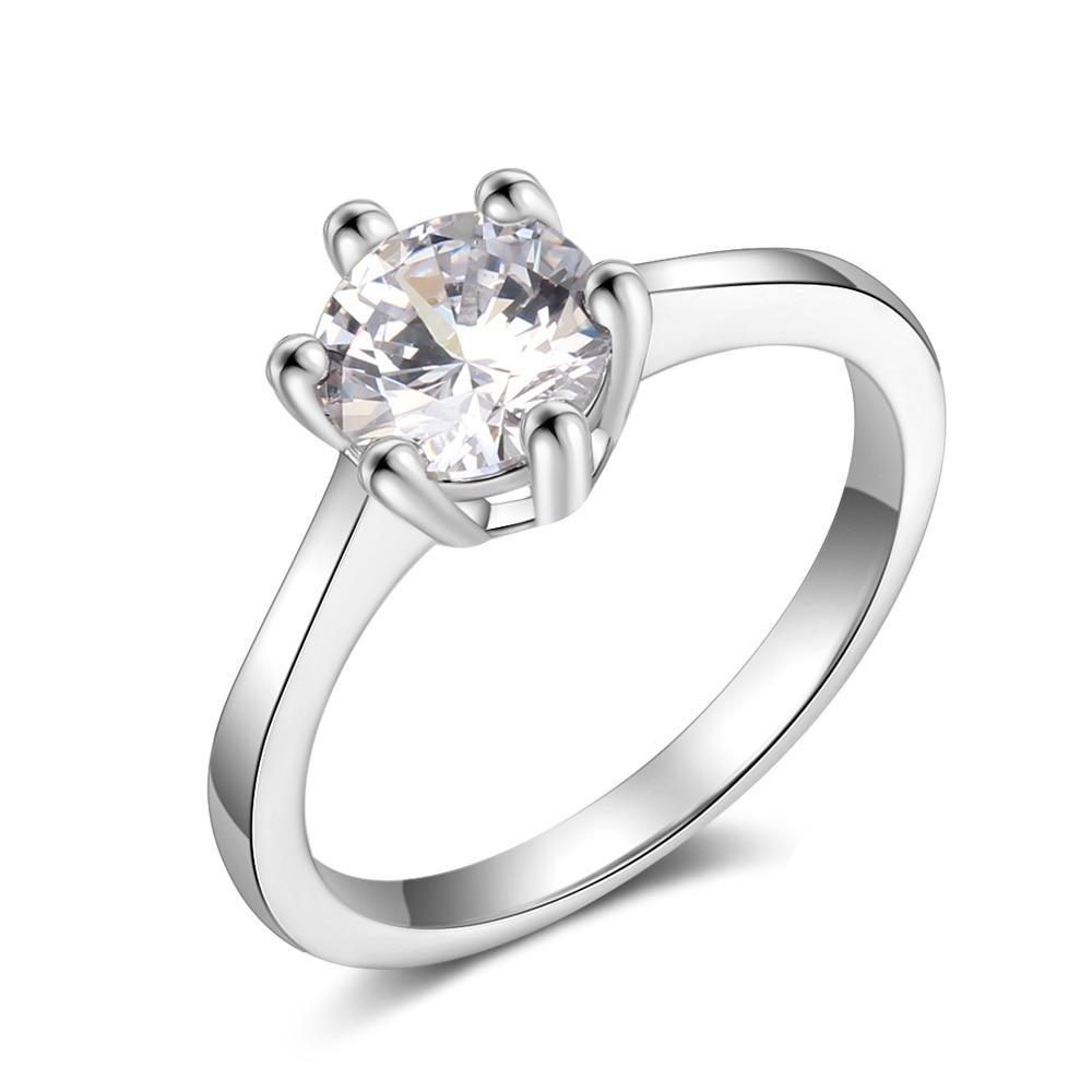 Simple Round Cubic Zirconia 925 Sterling Silver Womens Ring