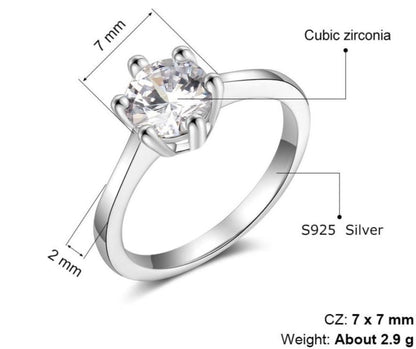 Simple Round Cubic Zirconia 925 Sterling Silver Womens Ring