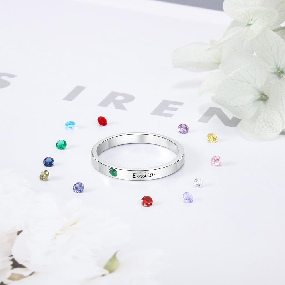 Single Stackable 925 Sterling Silver + 1 Personalized Birthstone & Engraving