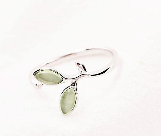 Opal Leaf 925 Sterling Silver Womens Ring