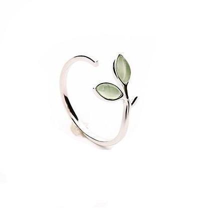 Opal Leaf 925 Sterling Silver Womens Ring