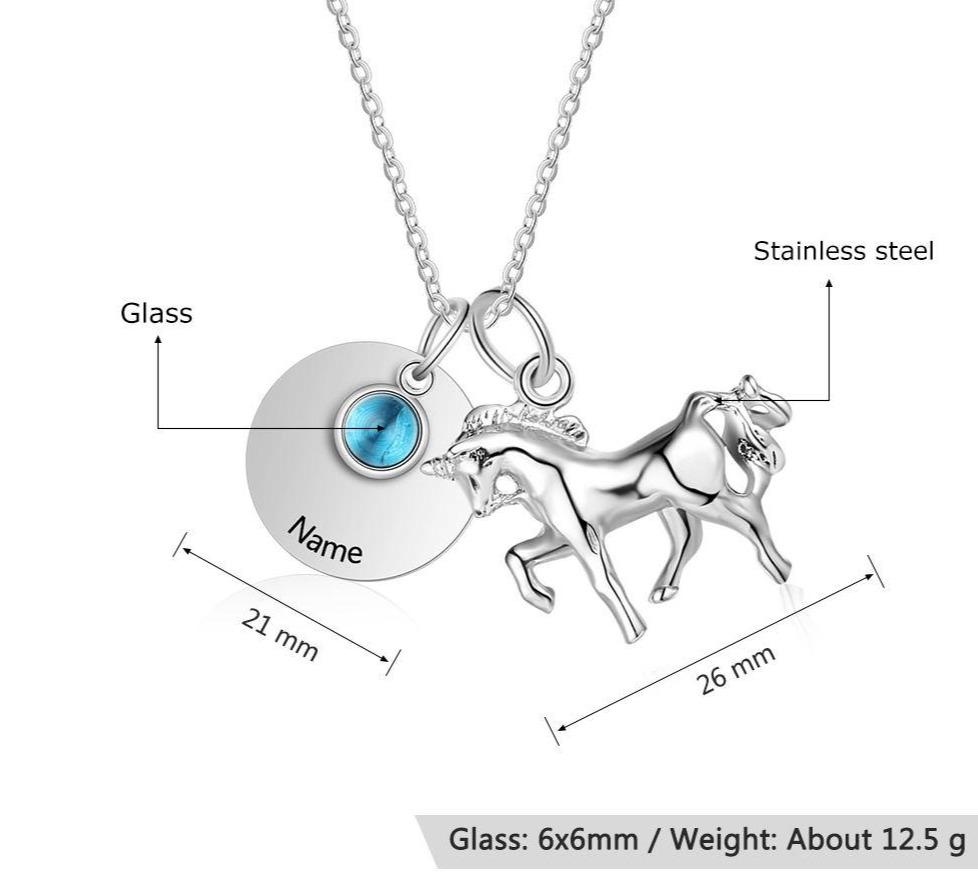 Unicorn Horse Personalized Name & Birthstone Necklace