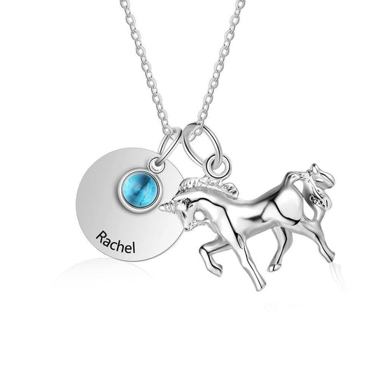 Unicorn Horse Personalized Name & Birthstone Necklace